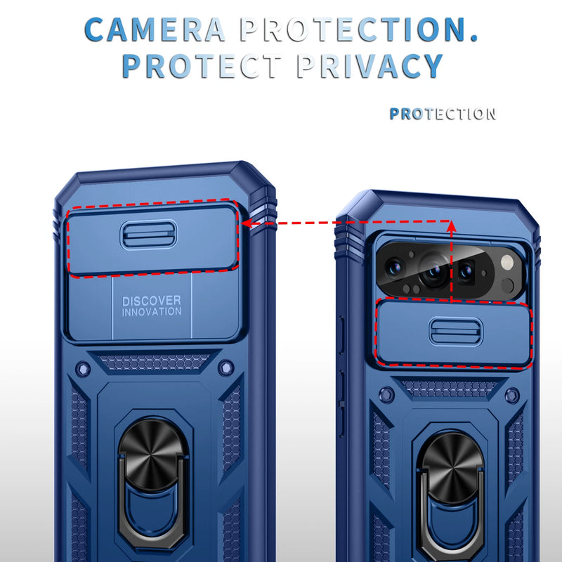 Chargez l&#39;image dans la visionneuse de la galerie, Google Pixel 9 &amp; 9 Pro - Heavy Duty Drop Proof Case With Slide Camera protection &amp; Ring Holder
