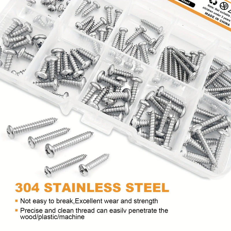 Cargue la imagen en el visor de la galería, [209 Pieces] Stainless Steel Self-Tapping M3.5 #6 Wood Screw Self-Drilling Assortment Kit

