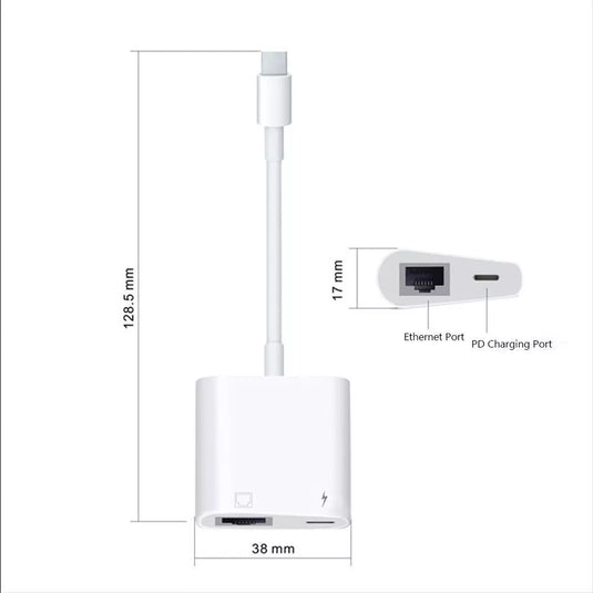 Type C / USB C to RJ45 Ethernet Port & PD 60W Splitter Adapter - Polar Tech Australia