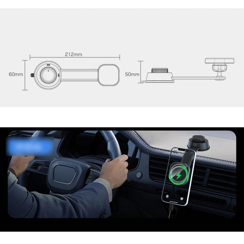 Cargue la imagen en el visor de la galería, [XK030] Magsafe Compatible QI 15W Wireless Charging Foldable Magnet Magnetic Dashboard Charger &amp; Mount Holder
