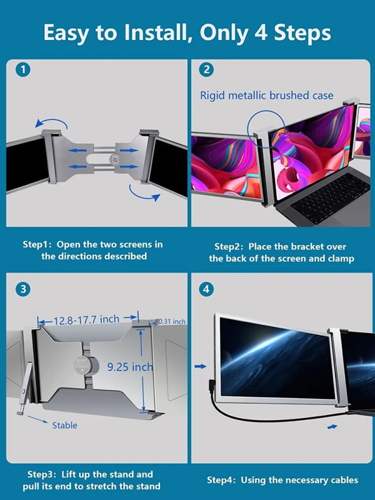 Universal Portable FHD Triple-Screen Monitor Laptop Expansion Screen For 13-17 inch Laptop & MacBook - Polar Tech Australia