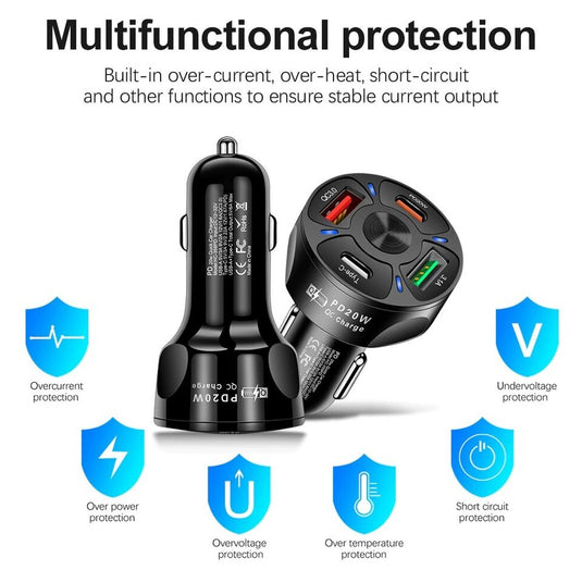 Universal PD + QC 3.0 30W Super Fast 4 Ports Quick Car Charger - Polar Tech Australia