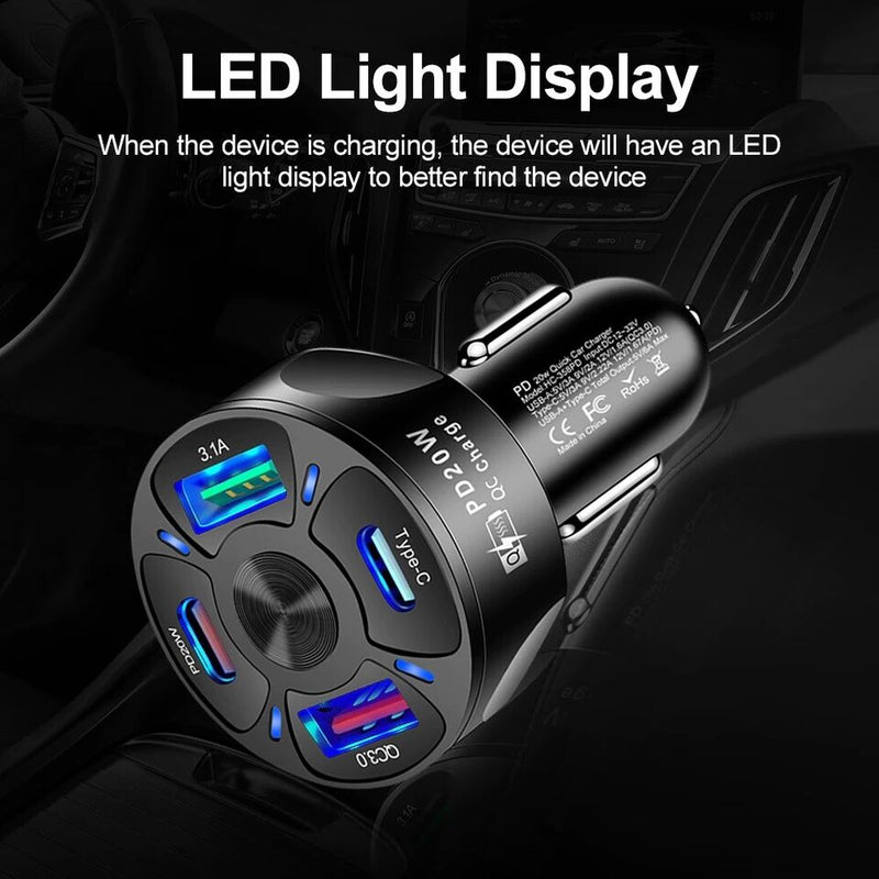 Load image into Gallery viewer, Universal PD + QC 3.0 30W Super Fast 4 Ports Quick Car Charger - Polar Tech Australia
