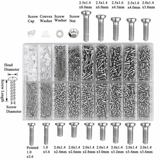 [1000 Pieces] Essential Eyewear Watch Camera Repair Screw Set Tool Kit
