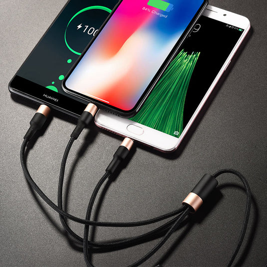 [X26][3 in 1][1M][Heavy Duty] HOCO Universal Traveling Fast Charging Data Sync USB Cable For USB-C / Lightning / Micro Phone & Tablet Device - Polar Tech Australia