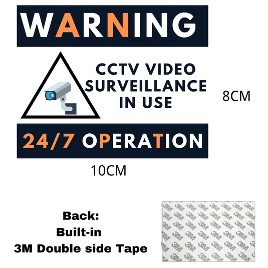 [10cm x 8cm] Security Camera CCTV Surveillance 24/7 Hour Monitor Warning Sign Sticker Wall Window Vehicle Office Door Sticker - Polar Tech Australia