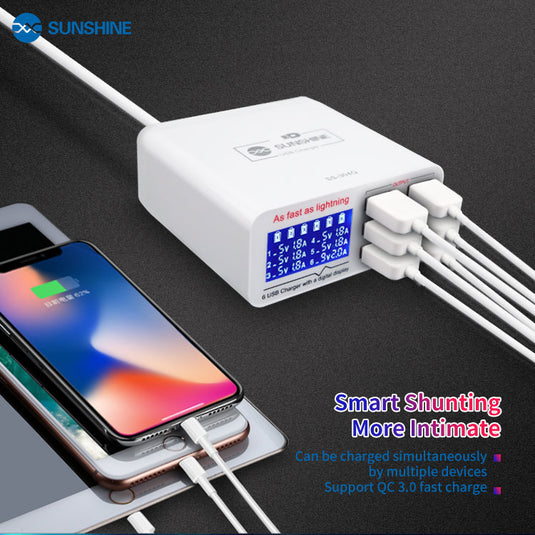 [SS-304Q][AU Plug] Sunshine Relife 6 Port USB QC3.0 Smart Fast Charger Station Voltage Tester Multimeter USB Current Meter Tester - Polar Tech Australia