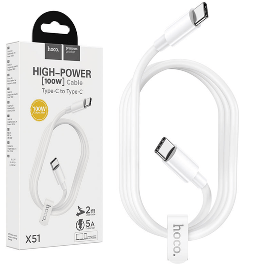 [1M/2M][X51][100W Super Fast] HOCO Type-C to Type-C High-Power Phone Tablet Laptop Charging Data Sync Cable - Polar Tech Australia