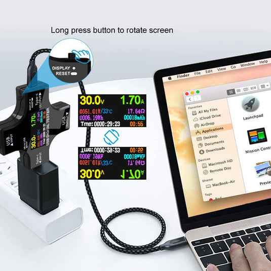 3 in 1 USB/Type C Digital Meter Tester With Display IPS LCD Screen Voltage/Current/Power Capacity/Temperature Meter - Polar Tech Australia