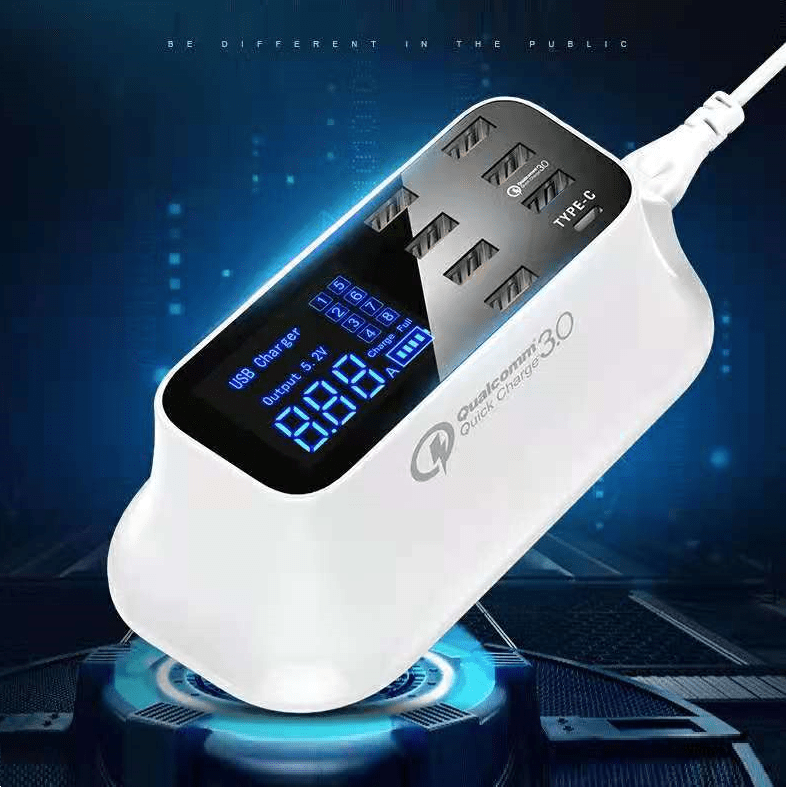 Cargue la imagen en el visor de la galería, 40W 8 Ports USB QC3.0 PD Quick Charger Adapter Station With Current/Voltage Meter - Polar Tech Australia

