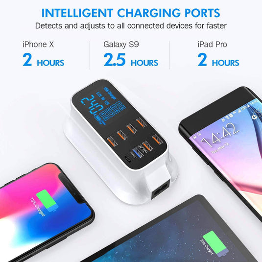 [CD-A19Q][AU Plug] 40W 8 Ports USB QC3.0 PD Quick Charger Adapter Station With Current / Voltage Meter - Polar Tech Australia
