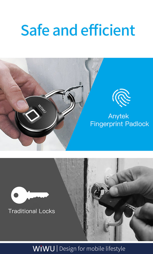 WIWU S5 IP65 Waterproof Smart Rechargeable Fingerprint Padlock For Door Bicycle Bag Cabinets - Polar Tech Australia