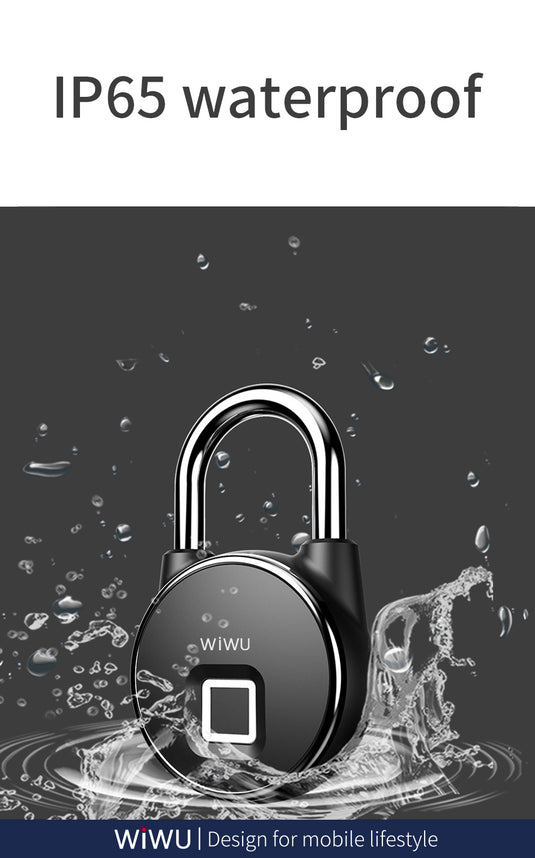 WIWU S5 IP65 Waterproof Smart Rechargeable Fingerprint Padlock For Door Bicycle Bag Cabinets - Polar Tech Australia