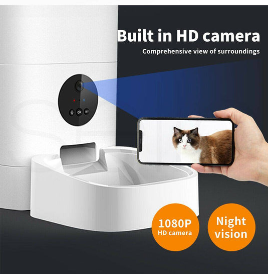 6L Large Pet Cat Dog Smart Automatic Auto Feeder Food Dispenser With HD Camera With APP Control - Polar Tech Australia