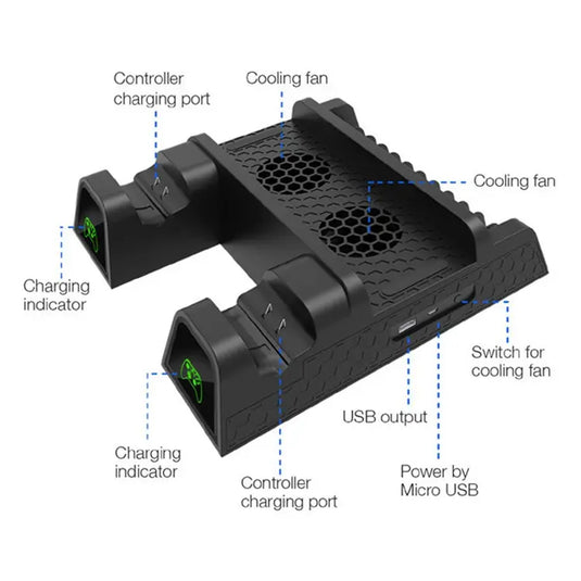 Xbox One X / S Cooling Stand with Dual Controller Charging Dock - Game Gear Hub