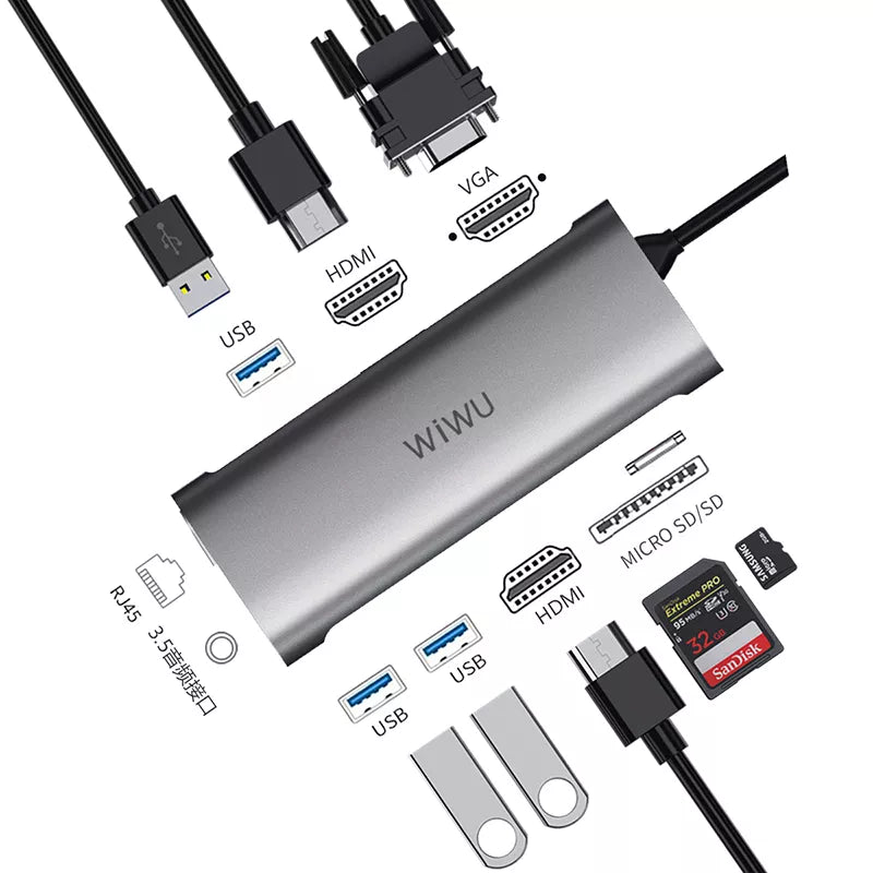 Load image into Gallery viewer, [A11312H] WIWU Universal MacBook Laptop USB-C Type-C 11 in 1 Dock Station Extension Hub - Polar Tech Australia
