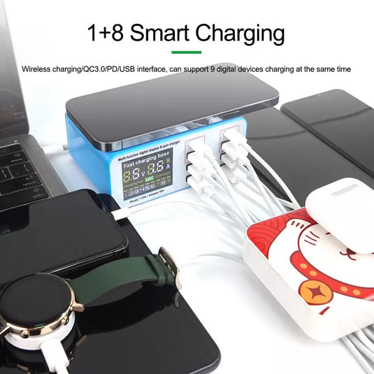 [RL-304S][AU Plug] Relife 110W 8 Ports (2 x Type-C + 6 USB) PD & QC 3.0 & Wireless Quick Charger Wireless Charger Adapter Station With Current/Voltage Meter - Polar Tech Australia