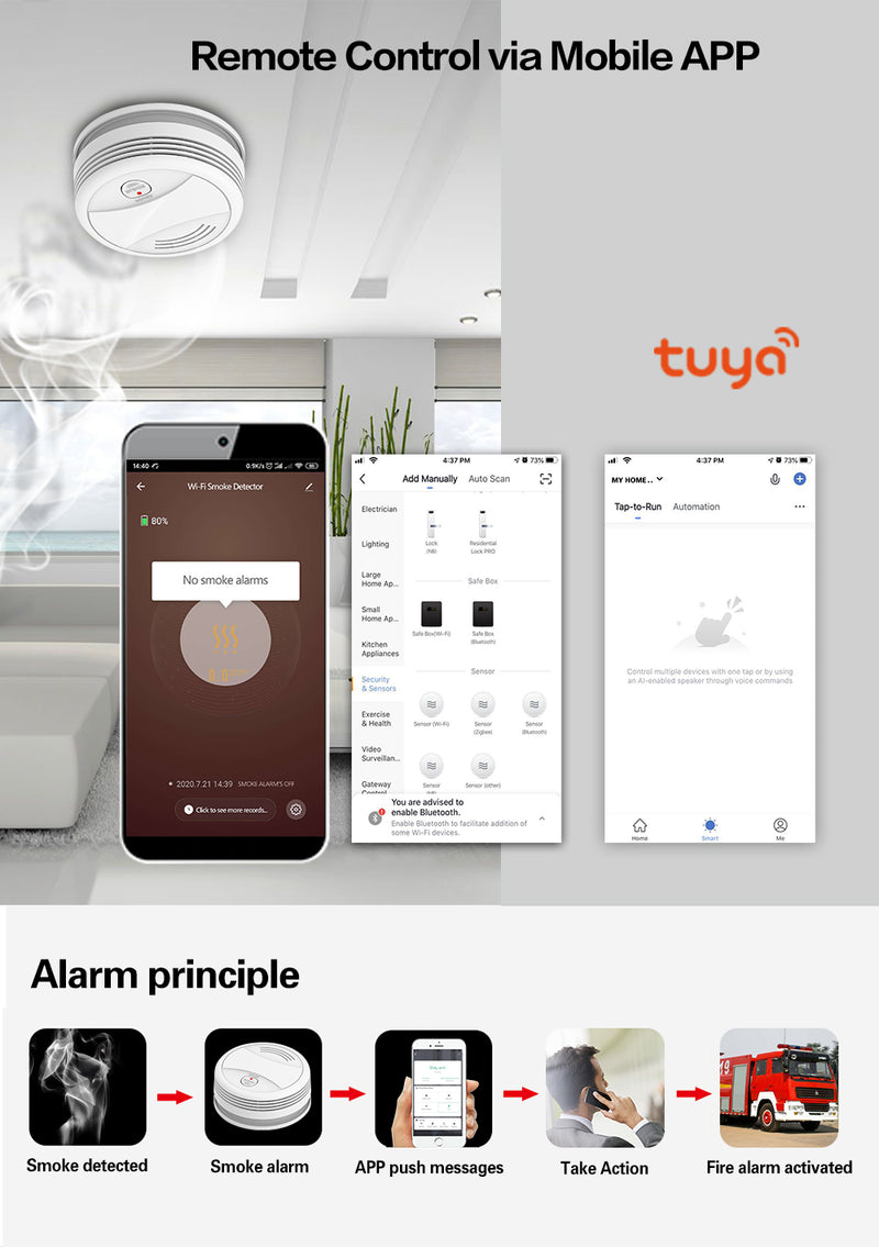 Cargue la imagen en el visor de la galería, [TUYA Smart Home] Battery Powered Wireless WIFI Smoke Detector Smart Home Security - Polar Tech Australia
