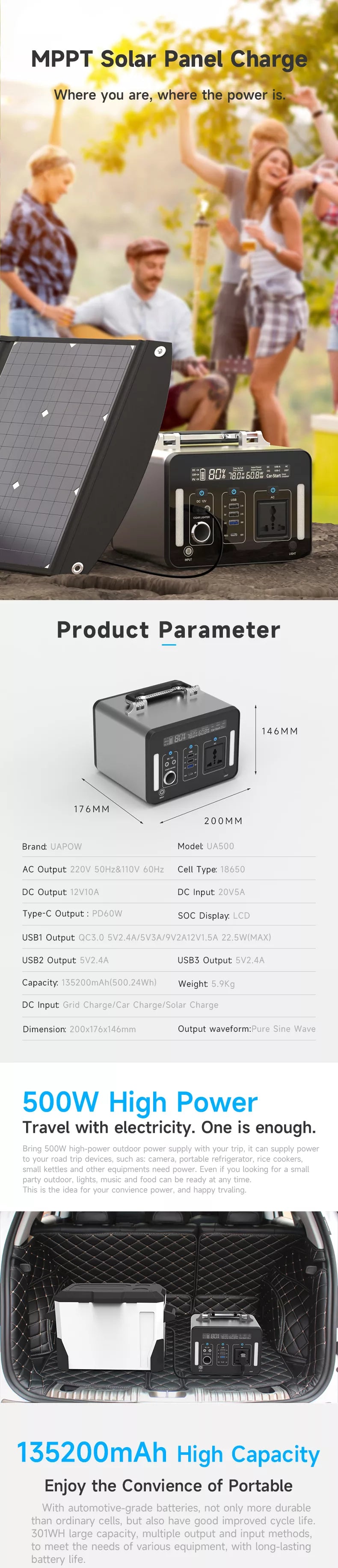 Cargue la imagen en el visor de la galería, [UA500] Catizon 500W Portable Solar Generator Outdoor Emergency Power Supply Station - Polar Tech Australia
