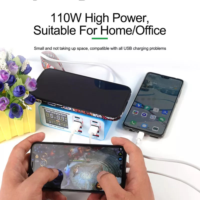 Cargue la imagen en el visor de la galería, [RL-304S][AU Plug] Relife 110W 8 Ports (2 x Type-C + 6 USB) PD &amp; QC 3.0 &amp; Wireless Quick Charger Wireless Charger Adapter Station With Current/Voltage Meter - Polar Tech Australia
