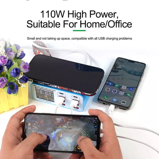 [RL-304S][AU Plug] Relife 110W 8 Ports (2 x Type-C + 6 USB) PD & QC 3.0 & Wireless Quick Charger Wireless Charger Adapter Station With Current/Voltage Meter - Polar Tech Australia