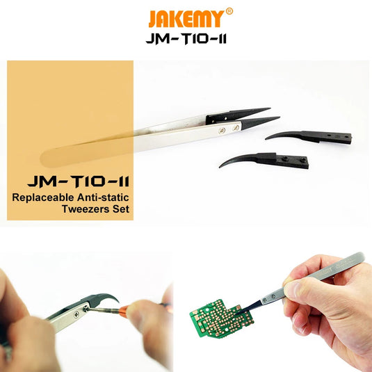 [JM-T10-11] Jakemy Anti-static Stainless Steel Tweezers With Replacement Head - Polar Tech Australia