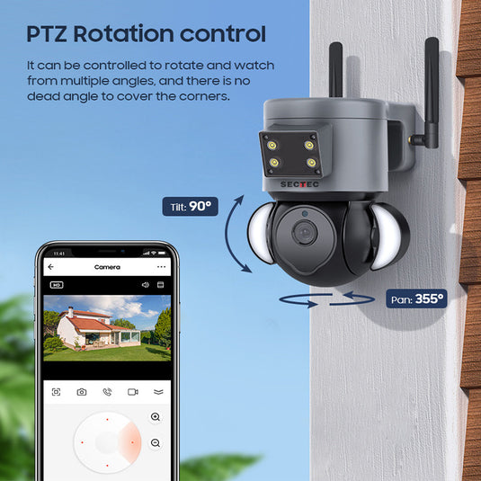 [TUYA Smart Home][WIFI Version][With Flood light] Full HD 4MP Wireless WIFI Full Color Day & night IP65 Outdoor PTZ Security Camera - Polar Tech Australia