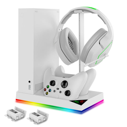 Xbox Series X - All in One Multi Function Cooling Fan RGB Light battery Backup Kit Vertical Charging Stand - Game Gear Hub