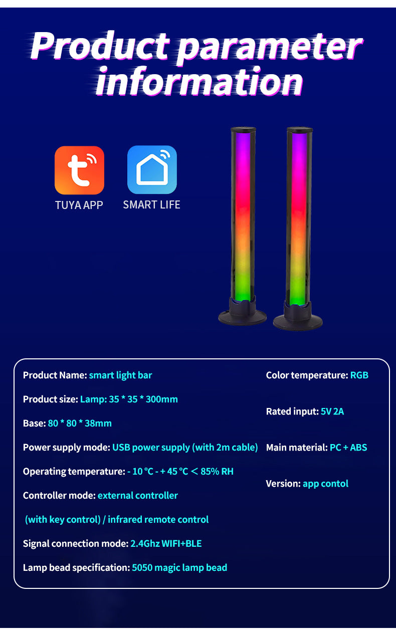 Cargue la imagen en el visor de la galería, [TUYA Smart Home][2 Pcs] RGB Dimmable LED Music Rhythm Lamp Sound Bar APP Control Atmosphere Light LED Bar - Polar Tech Australia
