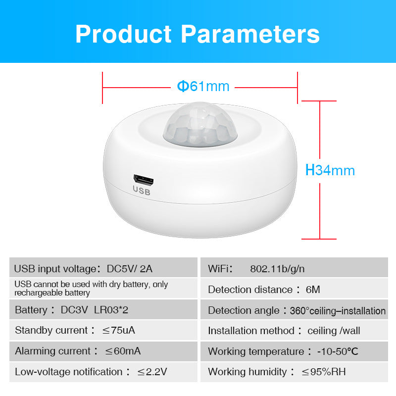 Load image into Gallery viewer, TUYA Battery &amp; Wired Powdered 360 Degree WIFI Infrared Detector PIR Motion Detect Sensor Smart Home Security - Polar Tech Australia

