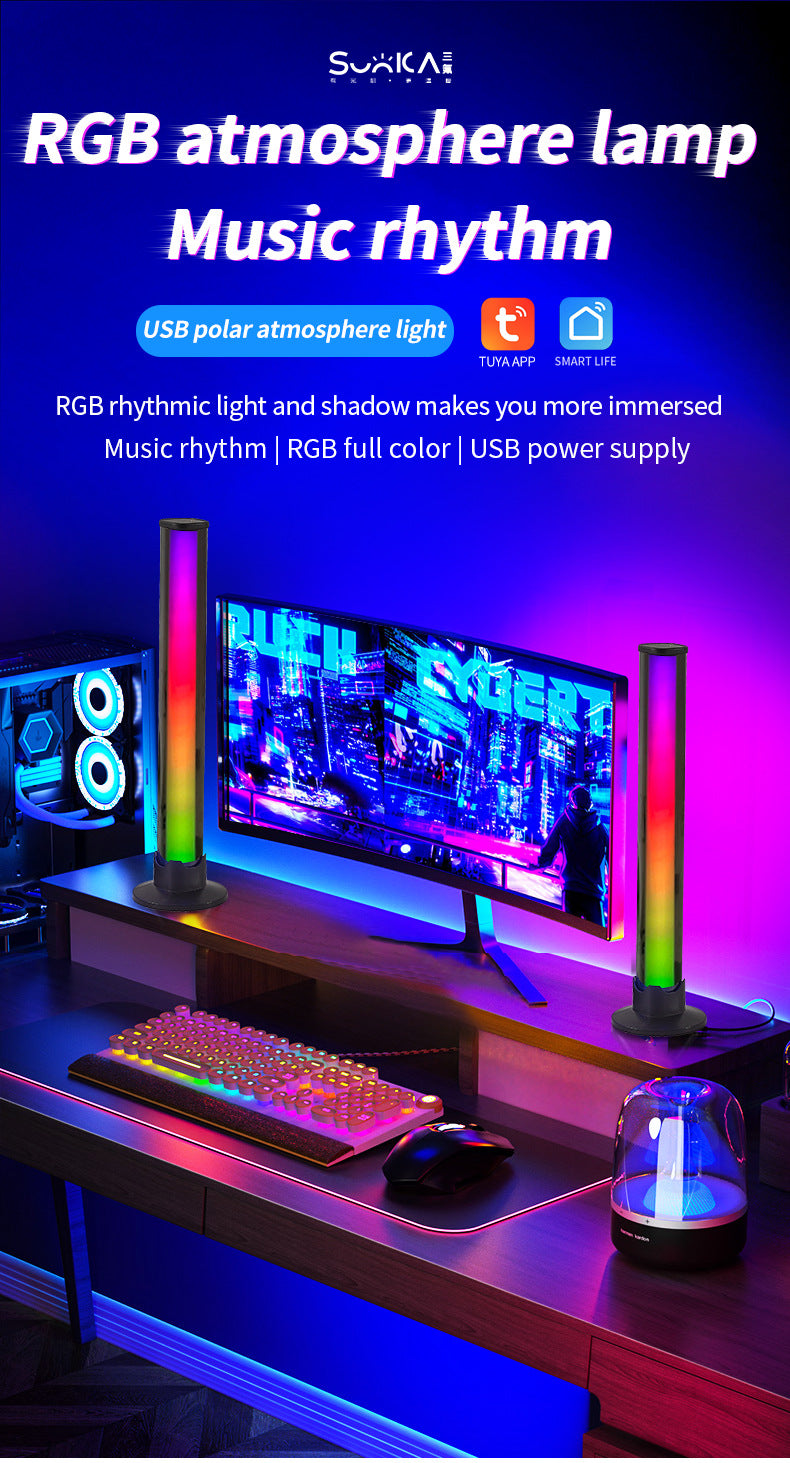 Cargue la imagen en el visor de la galería, [TUYA Smart Home][2 Pcs] RGB Dimmable LED Music Rhythm Lamp Sound Bar APP Control Atmosphere Light LED Bar - Polar Tech Australia
