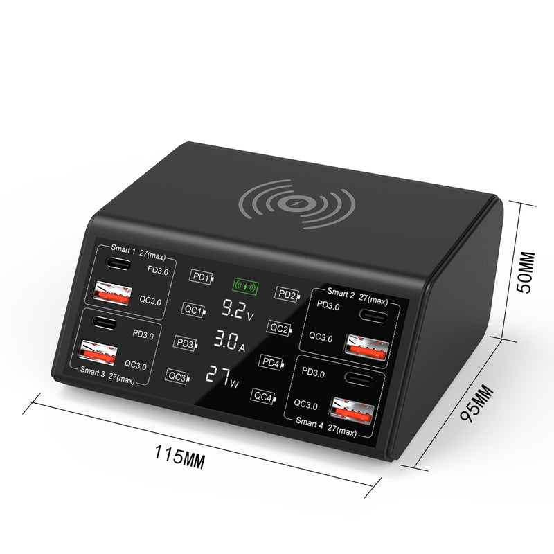 Cargue la imagen en el visor de la galería, [838W] QUALCOMM 100W 8 Ports (4 x Type-C + 4 USB) PD &amp; QC 3.0 &amp; Wireless Quick Charger Wireless Charger Adapter Station With Current/Voltage Meter - Polar Tech Australia
