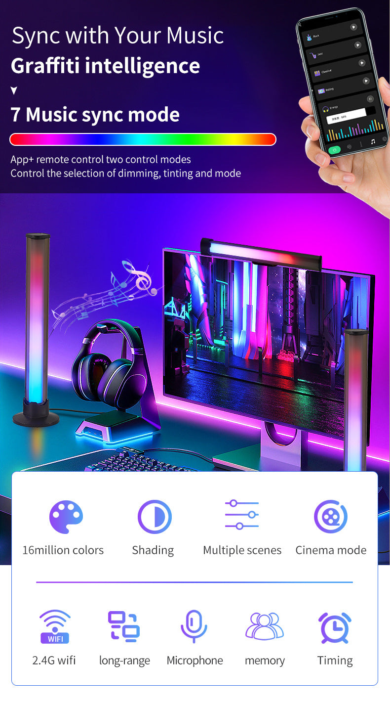 Cargue la imagen en el visor de la galería, [TUYA Smart Home][2 Pcs] RGB Dimmable LED Music Rhythm Lamp Sound Bar APP Control Atmosphere Light LED Bar - Polar Tech Australia
