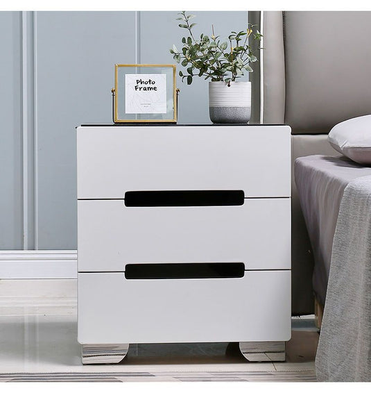 [Built-in LED Light] 	Intelligent 3 Drawers Bedside Table Side Unit With LED Lamp Nightstand - Polar Tech Australia