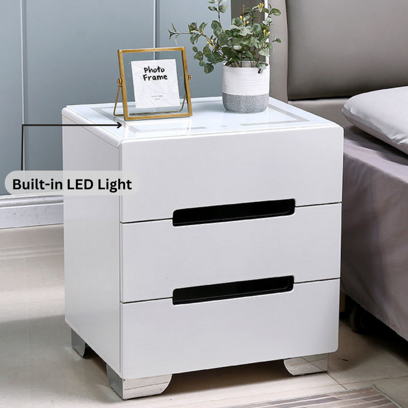 Load image into Gallery viewer, [Built-in LED Light] 	Intelligent 3 Drawers Bedside Table Side Unit With LED Lamp Nightstand - Polar Tech Australia
