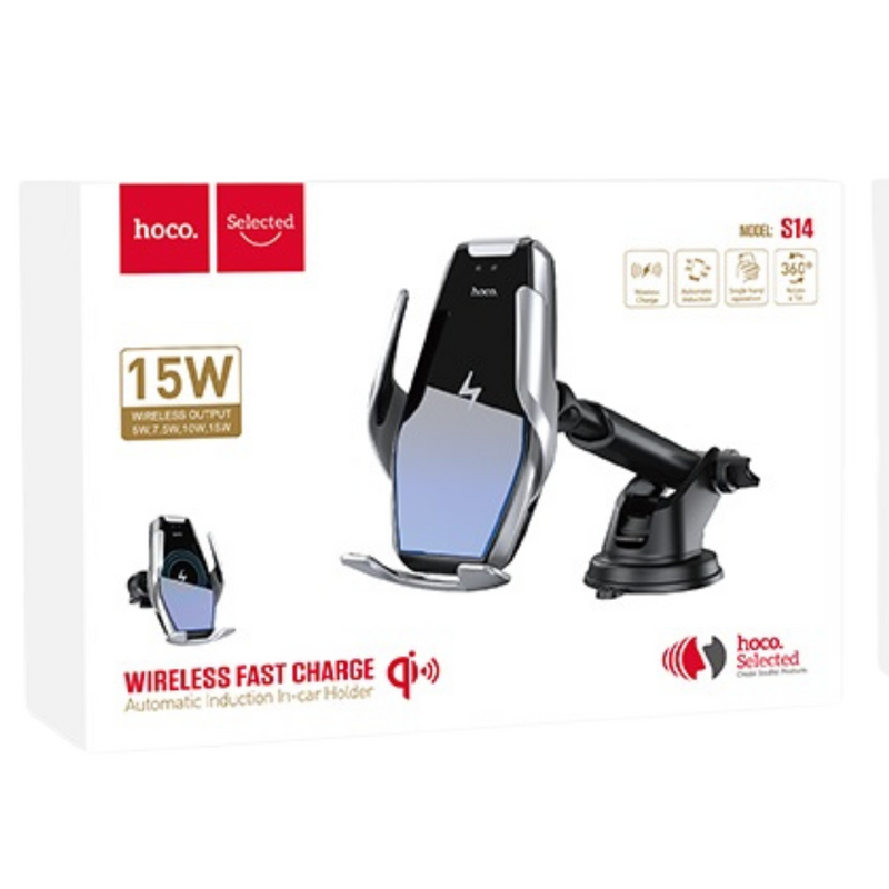 Cargue la imagen en el visor de la galería, [S14] HOCO Universal 15W Smart Sensor QI Wireless Quick Charging Aircon Vent Flow &amp; Dashboard Phone Holder - Polar Tech Australia
