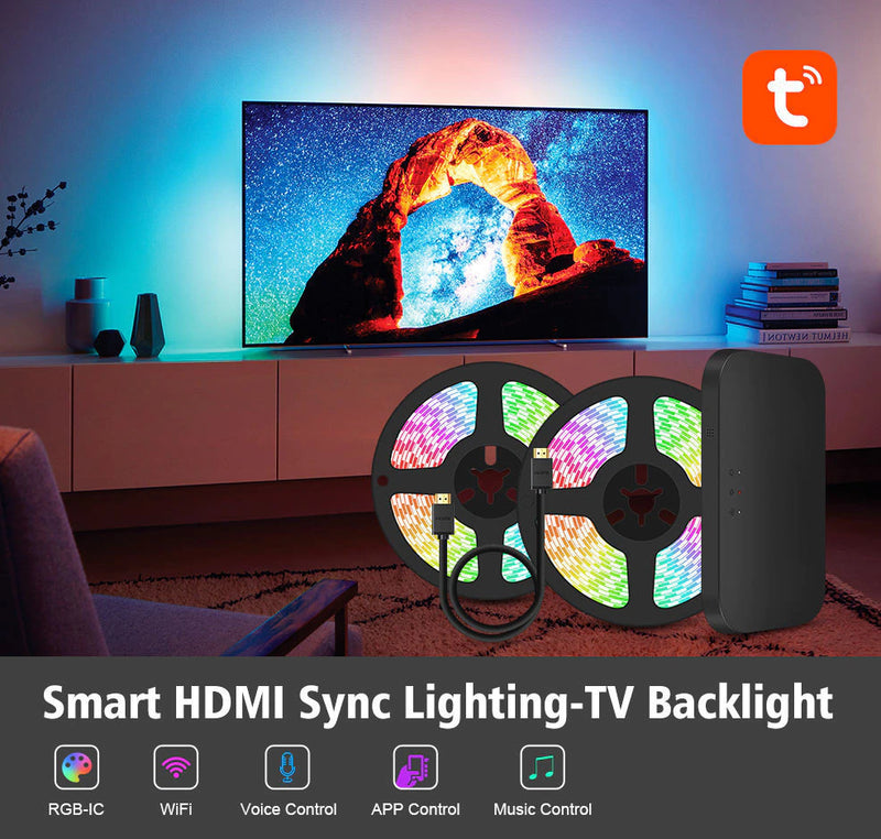 Cargue la imagen en el visor de la galería, [TUYA Smart Home] Ambient TV PC Backlight RGB LED Strip Light Music/Game/Movie Synchronization Support 4K/HDR/TV BOX/Alexa/Google Smart Sync LED Light Set - Polar Tech Australia
