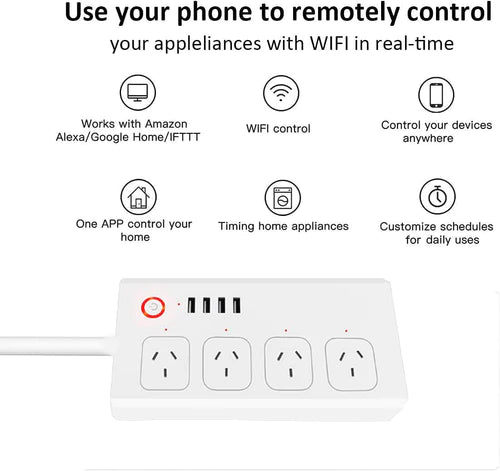 Load image into Gallery viewer, [TUYA Smart Home][AU Plug] Wireless Smart Power Strip With 4 Outlets + 4 USB Ports APP Control Smart Home - Polar Tech Australia
