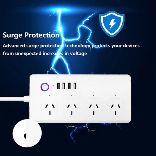 Cargue la imagen en el visor de la galería, [TUYA Smart Home][AU Plug] Wireless Smart Power Strip With 4 Outlets + 4 USB Ports APP Control Smart Home - Polar Tech Australia
