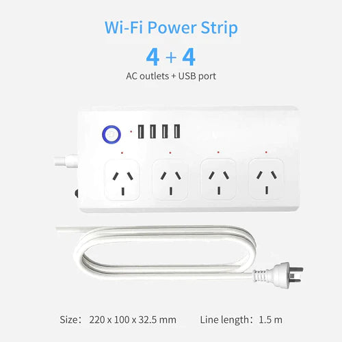 Cargue la imagen en el visor de la galería, [TUYA Smart Home][AU Plug] Wireless Smart Power Strip With 4 Outlets + 4 USB Ports APP Control Smart Home - Polar Tech Australia
