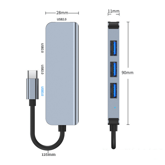 [BYL-2013T] Type-C Adapter 4 In 1 Multi-function USB 3.0 & USB 2.0 HUB Splitter - Polar Tech Australia