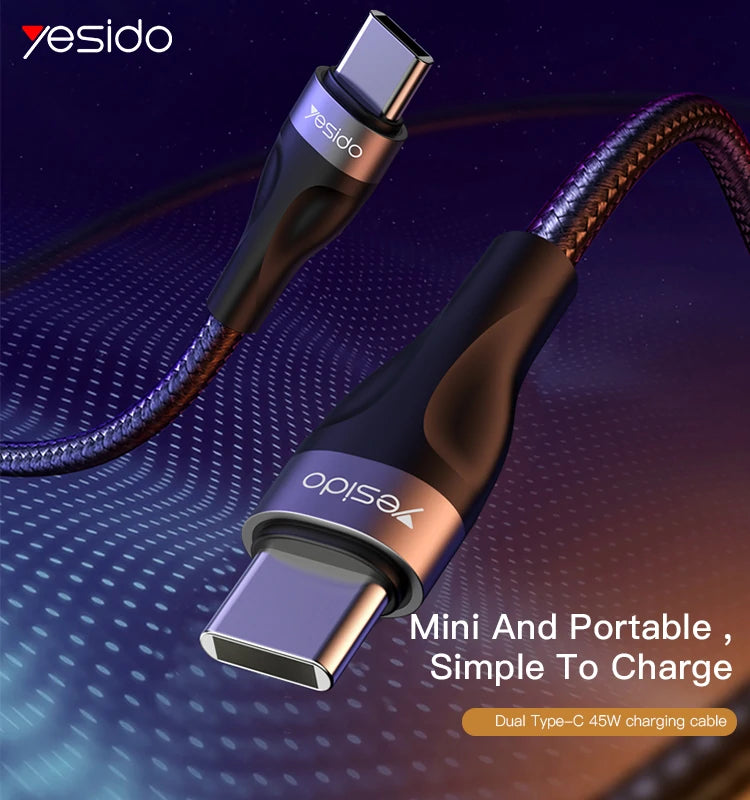 Cargue la imagen en el visor de la galería, [CA83][30cm][Type-C to Type-C] Yesido 45W Heavy Duty Short PD Charging Data Cable - Polar Tech Australia
