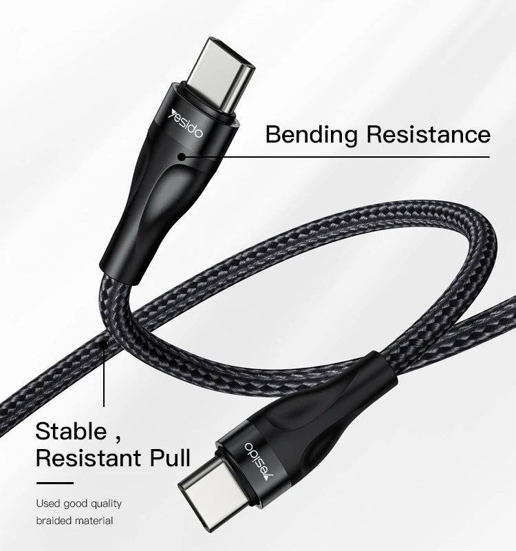 Cargue la imagen en el visor de la galería, [CA83][30cm][Type-C to Type-C] Yesido 45W Heavy Duty Short PD Charging Data Cable - Polar Tech Australia
