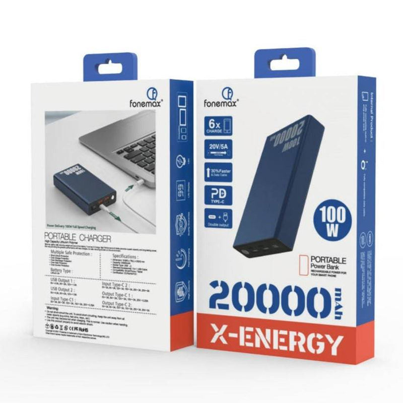 Load image into Gallery viewer, Fonemax X-Energy PD 100W 20000mah 4 Ports USB Type-C PD Super Fast Charging Power Bank Laptop MacBook Laptop Portable Charger - Polar Tech Australia
