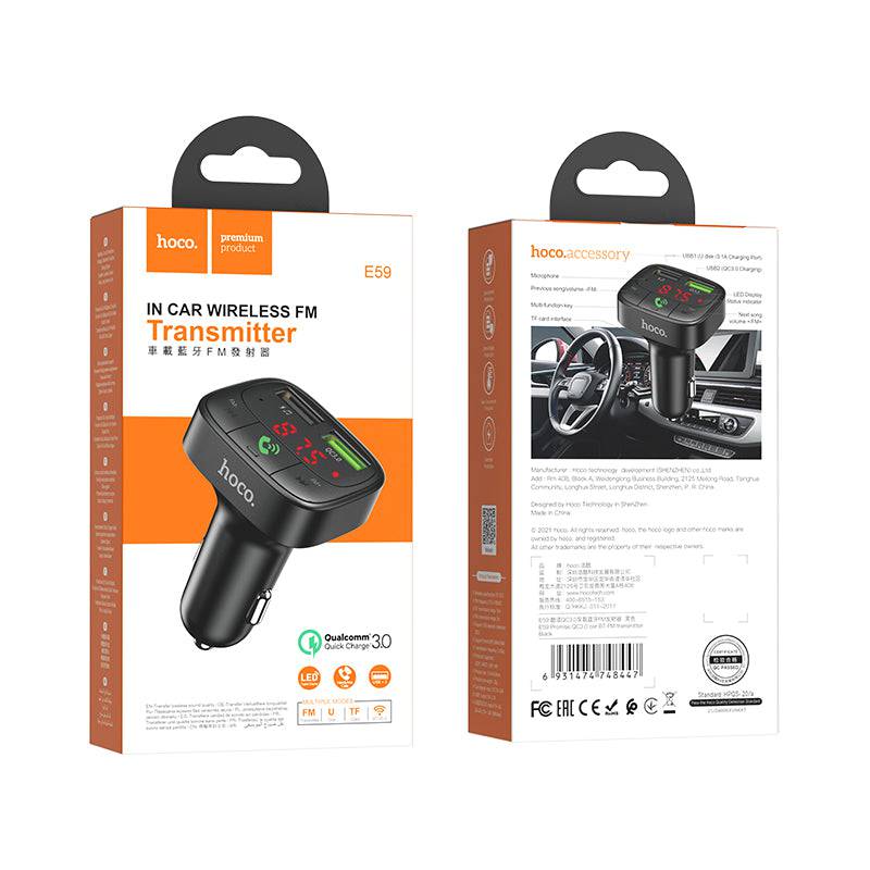 Load image into Gallery viewer, HOCO Dual USB Port QC 3.0 18W Car Charging Adapter With FM Transmitter (E59) - Polar Tech Australia
