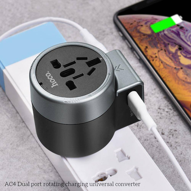 Cargue la imagen en el visor de la galería, HOCO Universal Dual Port USB Charging Converter Wall Charger Travelling Adapter (AC4) - Polar Tech Australia
