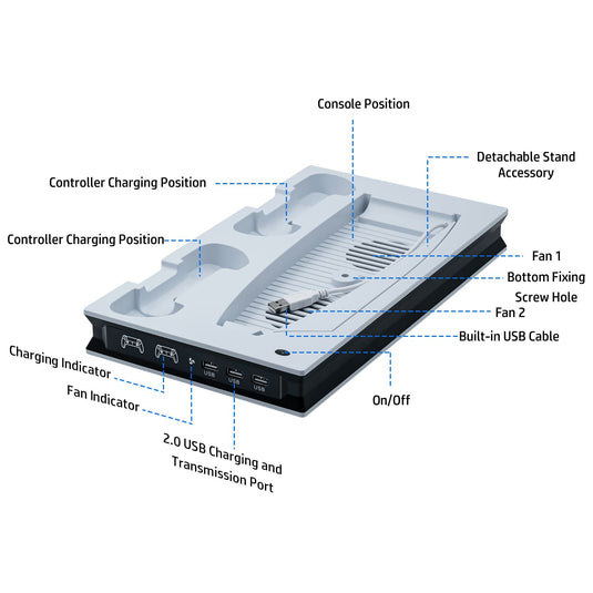 PS5 UHD/Digitial Edition Multifunctional LED Cooling Stand with Dual Controller Charging - Polar Tech Australia