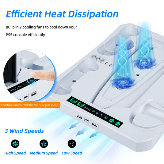 Multifunctional Cooling Stand with Charging for PS5/PS VR2 Controller-White(HBP-6478)(Not for PS5 Slim) - Game Gear Hub