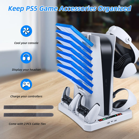 Multifunctional Cooling Stand with Charging for PS5/PS VR2 Controller-White(HBP-6478)(Not for PS5 Slim) - Game Gear Hub