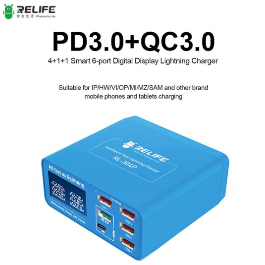 [RL-304P][AU Plug] Sunshine Relife 6 Port USB PD QC 3.0 Smart Fast Charger Station Voltage Tester Multimeter USB Current Meter Tester - Polar Tech Australia